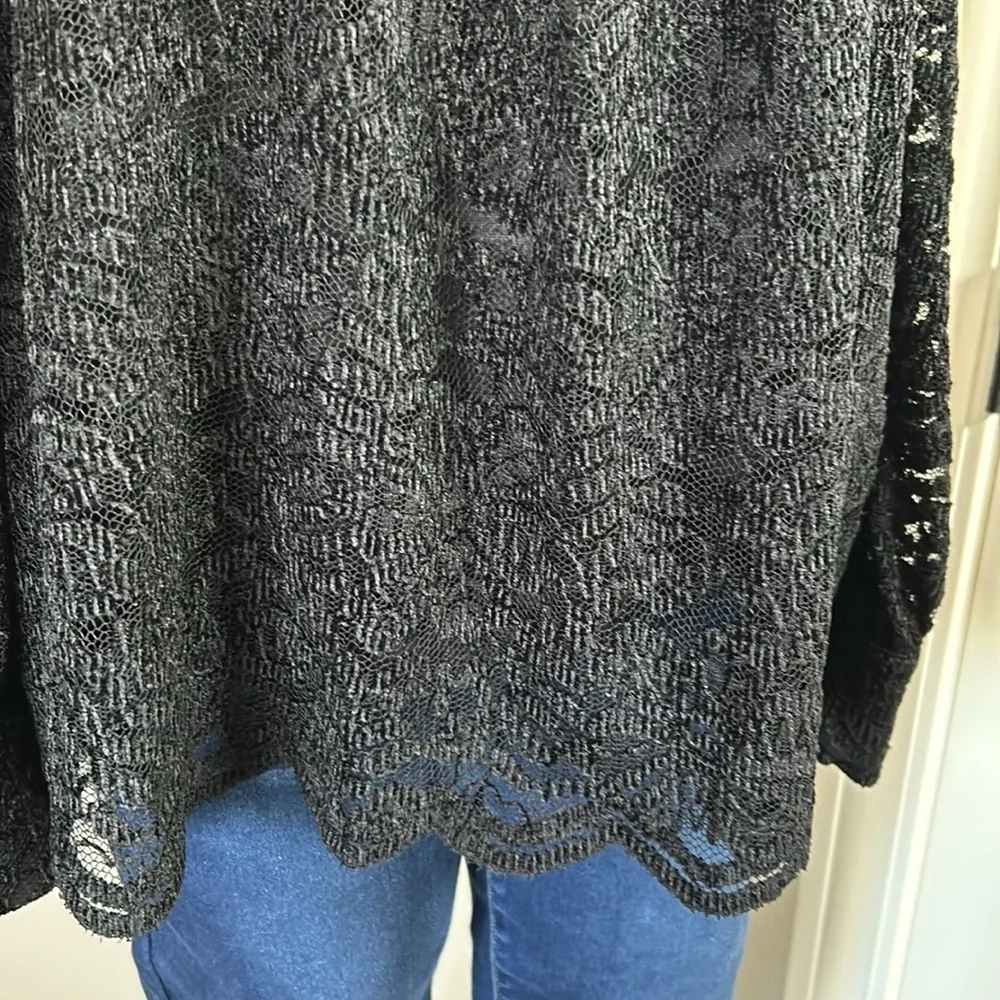 Anthropologie Eri Ali Ramona Lace Off the Shoulder Top Black Long Sleeve M NEW
